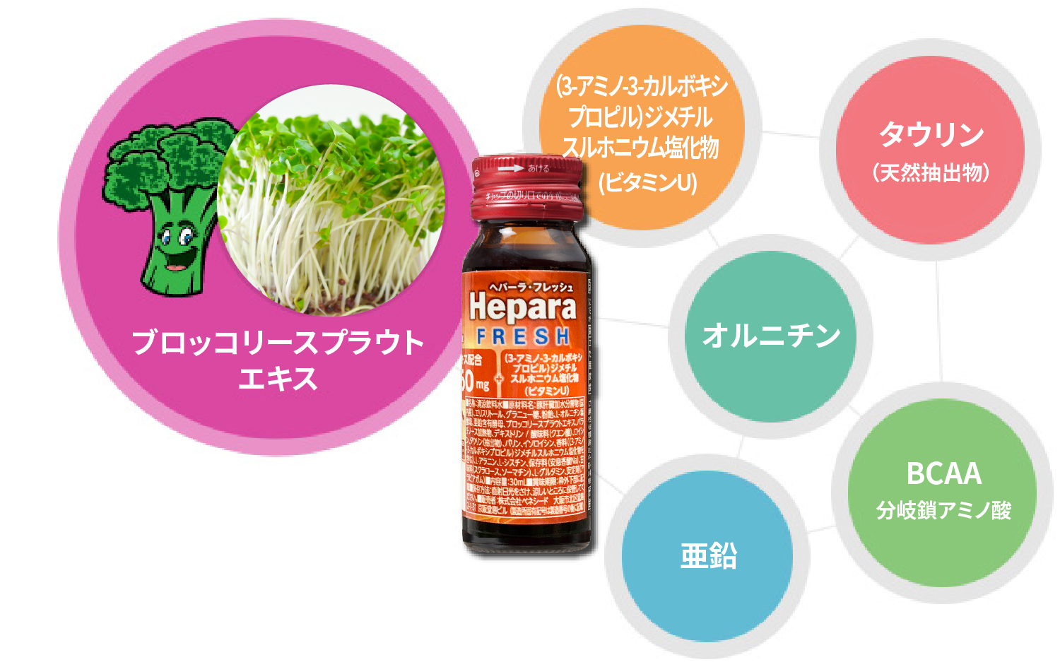 へパーラ・フレッシュに配合のその他の原料　タウリン　オルニチン　亜鉛　BCAA